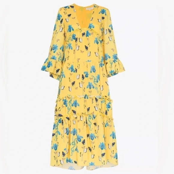 Borgo De Nor Iris Yellow Floral Print High Low Dress Butterfly Size UK 6 US 2 - Picture 3 of 16